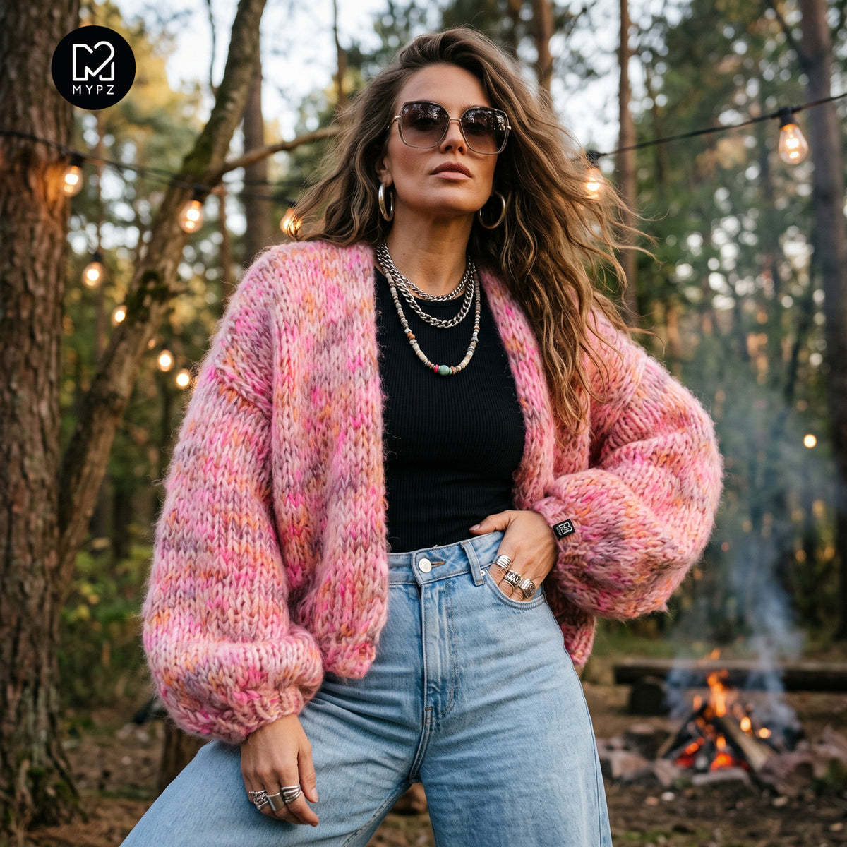 MYPZ Kort grofgebreid alpaca-mohairvest Pecan Dream nr. 15