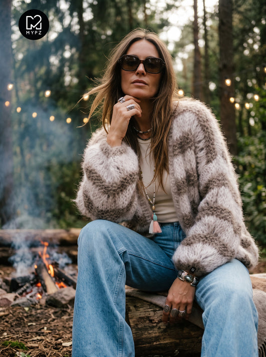 MYPZ Short Chunky Mohair Cardigan Stonies Wave