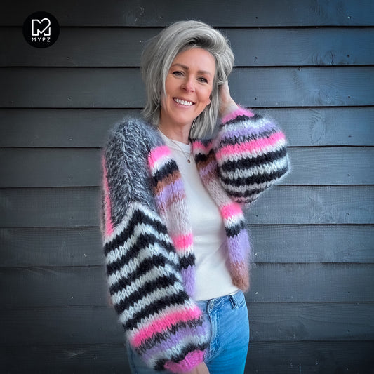 Knit pattern – Short Chunky Mohair Cardigan Alex No.12 (ENG-NL-DE)
