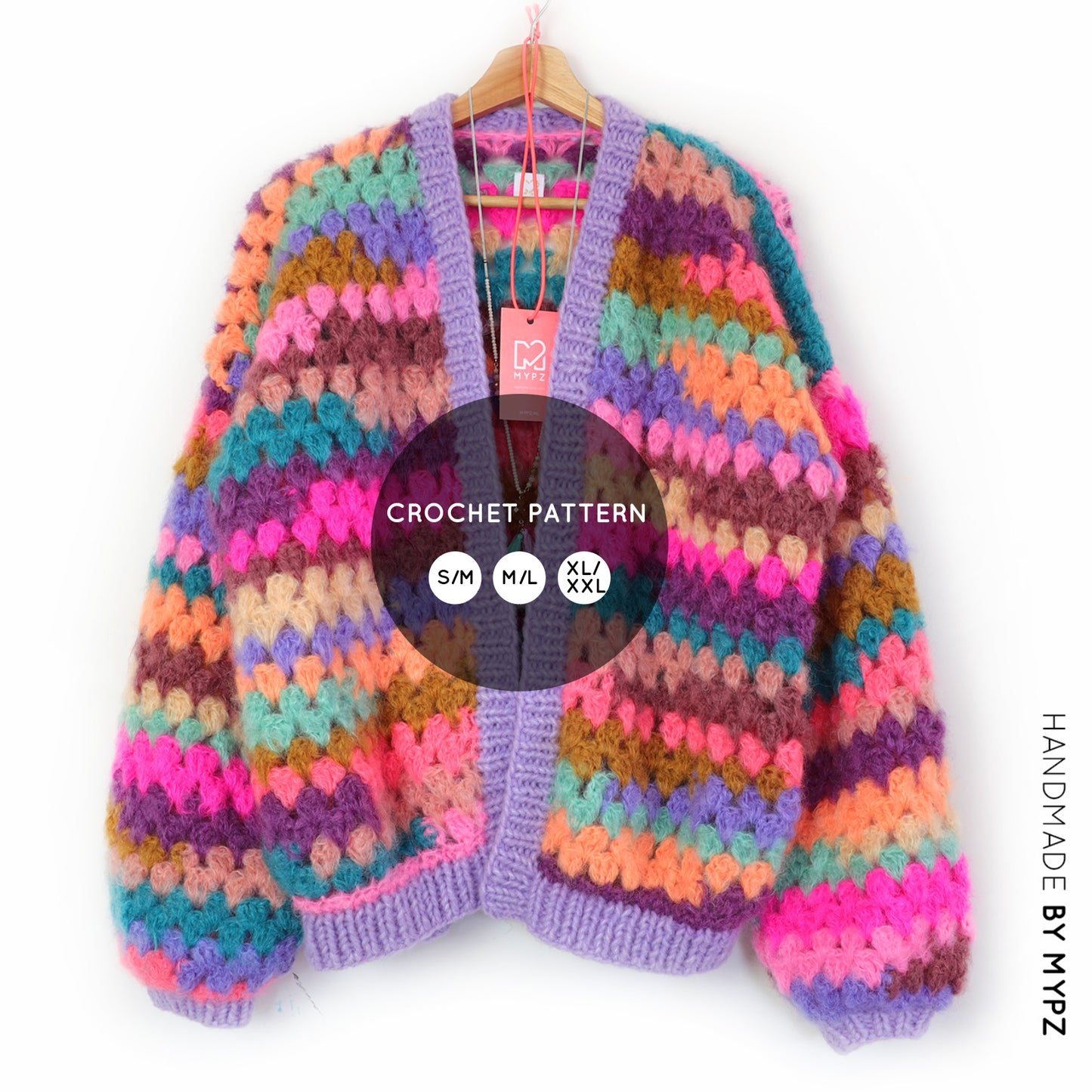 Haakpatroon - MYPZ kort Mohair Granny stripes vest Fiesta (ENG-NL)