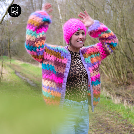 Haakpatroon - MYPZ kort Mohair Granny stripes vest Fiesta (ENG-NL)