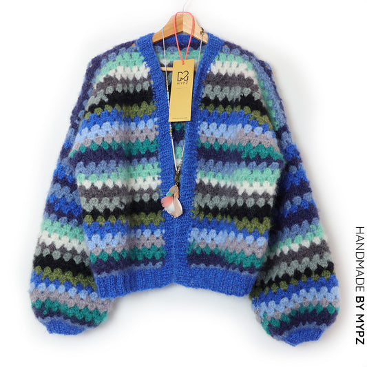 Haakpakket - MYPZ kort Mohair Granny stripes vest Jeans (ENG-NL)