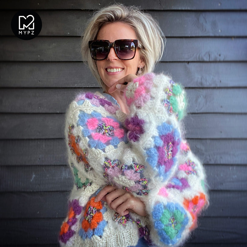 Haakpakket - MYPZ Dreamy Granny square bomber vest Off White (ENG-NL-ES)