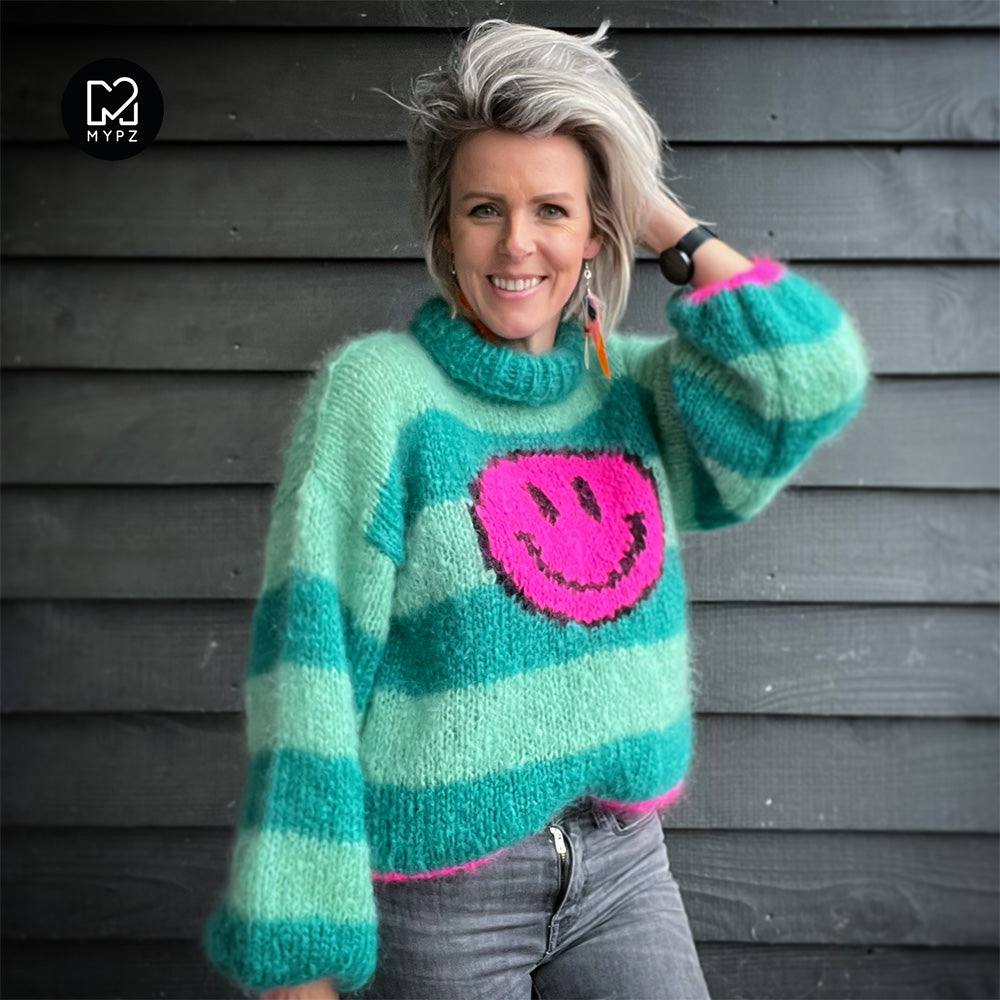 Breipatroon - MYPZ light mohair trui Smiley Green No8 (ENG-NL)