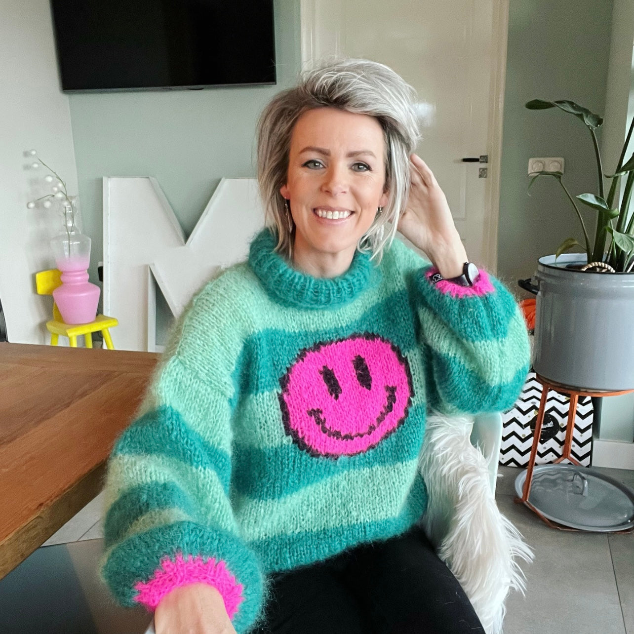 Breipatroon - MYPZ light mohair trui Smiley Green No8 (ENG-NL)