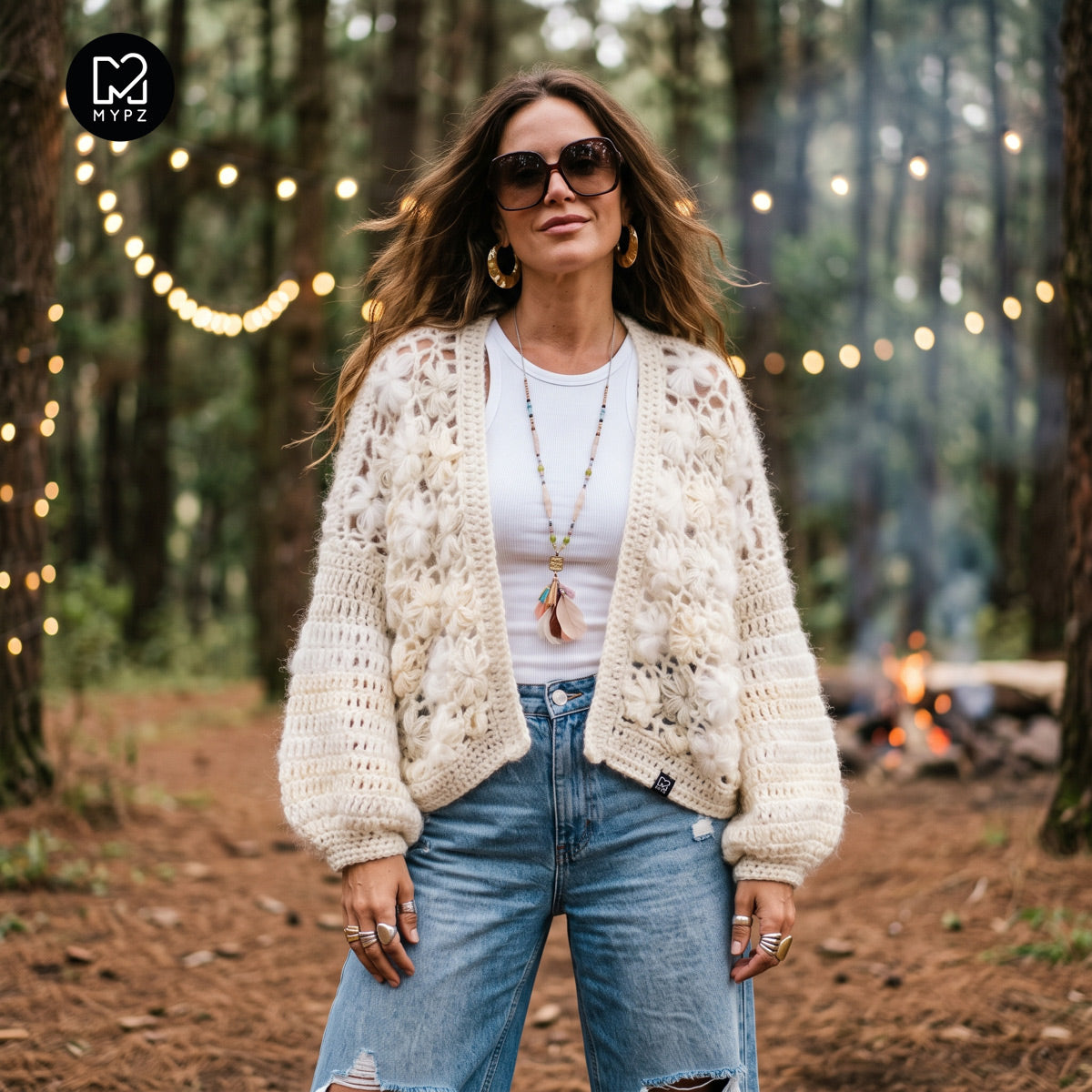 Haakpakket - MYPZ kort bombervest Wildflower Off White (ENG-DE-NL-ES-FR-IT-DA-SV-NO)