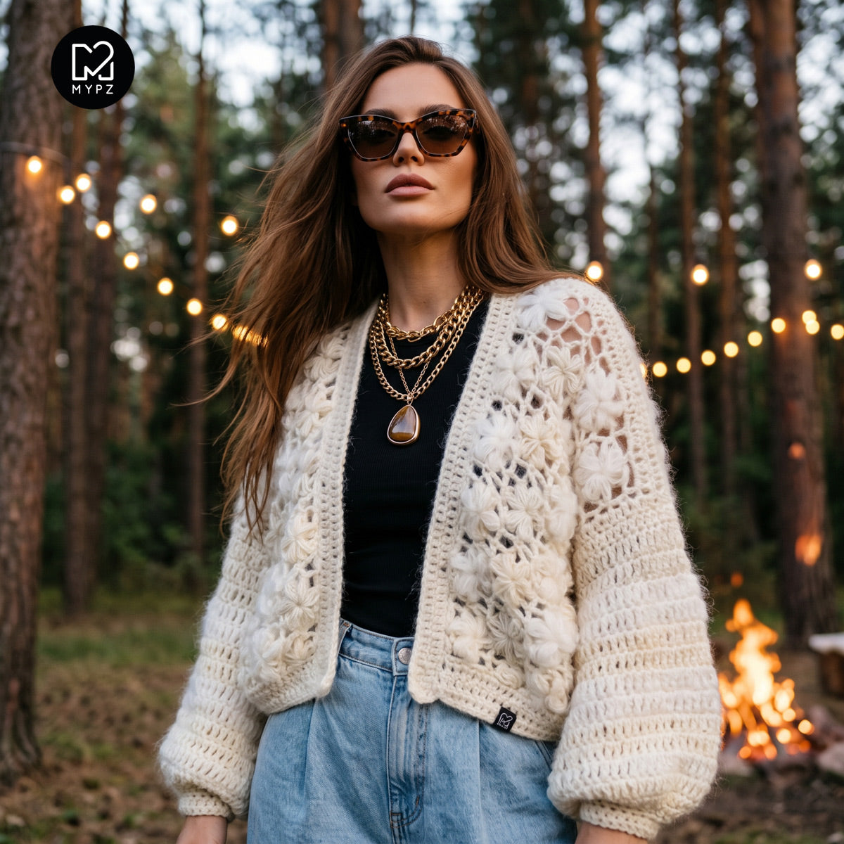 Haakpakket - MYPZ kort bombervest Wildflower Off White (ENG-DE-NL-ES-FR-IT-DA-SV-NO)