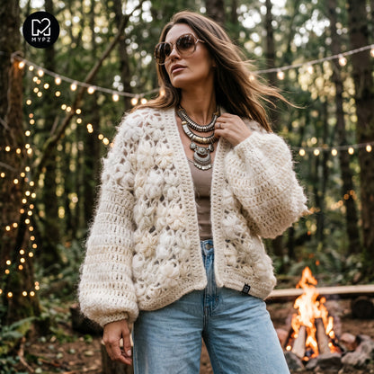 Haakpakket - MYPZ kort bombervest Wildflower Off White (ENG-DE-NL-ES-FR-IT-DA-SV-NO)