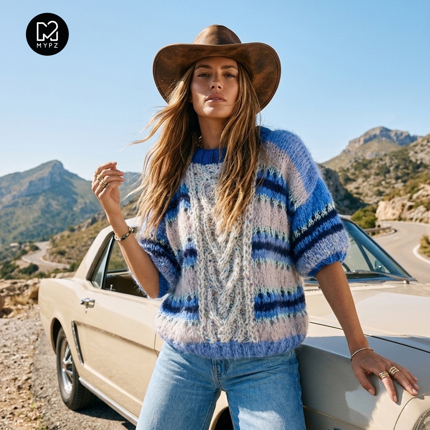 Knit pattern – MYPZ  Light Alpaca Mohair Top Cable Heart Blue No10 (ENG-NL-DE)