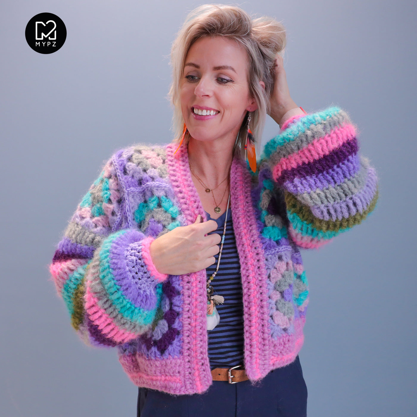 MYPZ Chunky Mohair Granny square cardigan Purple Candy