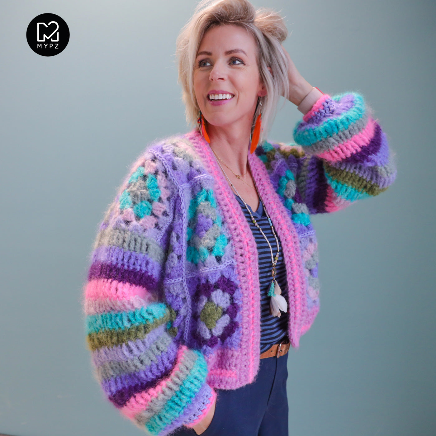 MYPZ Chunky Mohair Granny square cardigan Purple Candy