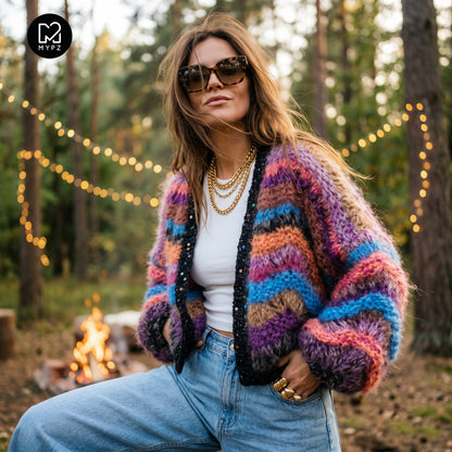 Breipakket - Kort grofgebreid vest van mohair Maple Wave nr.12 (ENG-DE-NL-ES-FR-IT-DA-SV-NO)