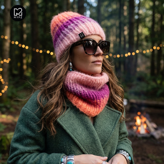 Knitting Kit – Gradient chunky mohair hat + snood Orange (ENG-DE-NL-ES-FR-IT-DA-SV-NO)