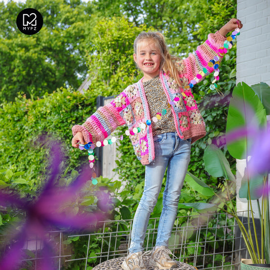 Crochet pattern - Flowergranny cardigan Fusion for kids (ENG-NL)