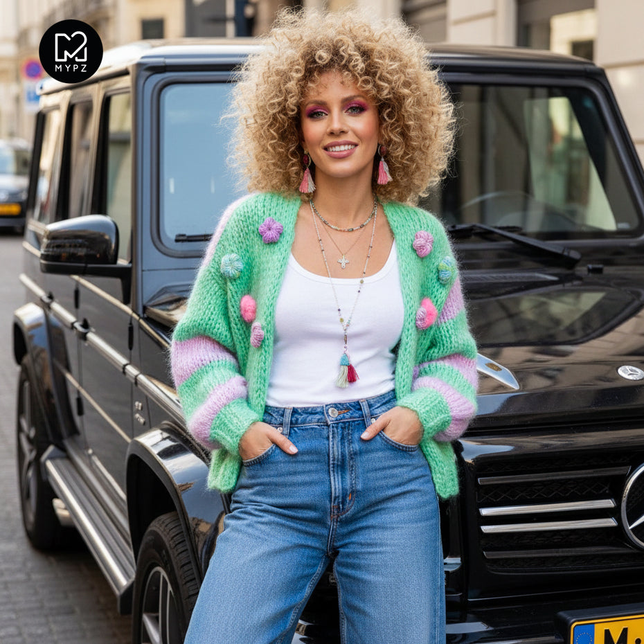 Chunky Mohair cardigan Mint Blossom