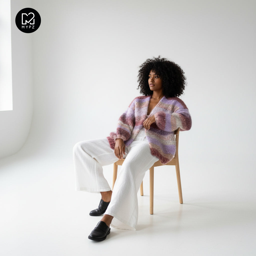 Breipatroon – Chunky Mohair Cardigan Whisper Rose No.12 (ENG-NL-DE)