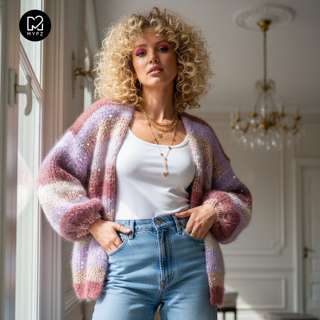 Breipatroon – Chunky Mohair Cardigan Whisper Rose No.12 (ENG-NL-DE)