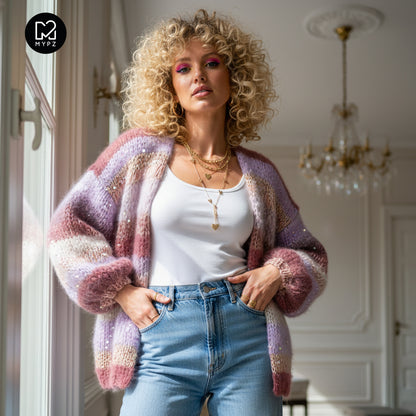 Breipatroon – Chunky Mohair Cardigan Whisper Rose No.12 (ENG-NL-DE)