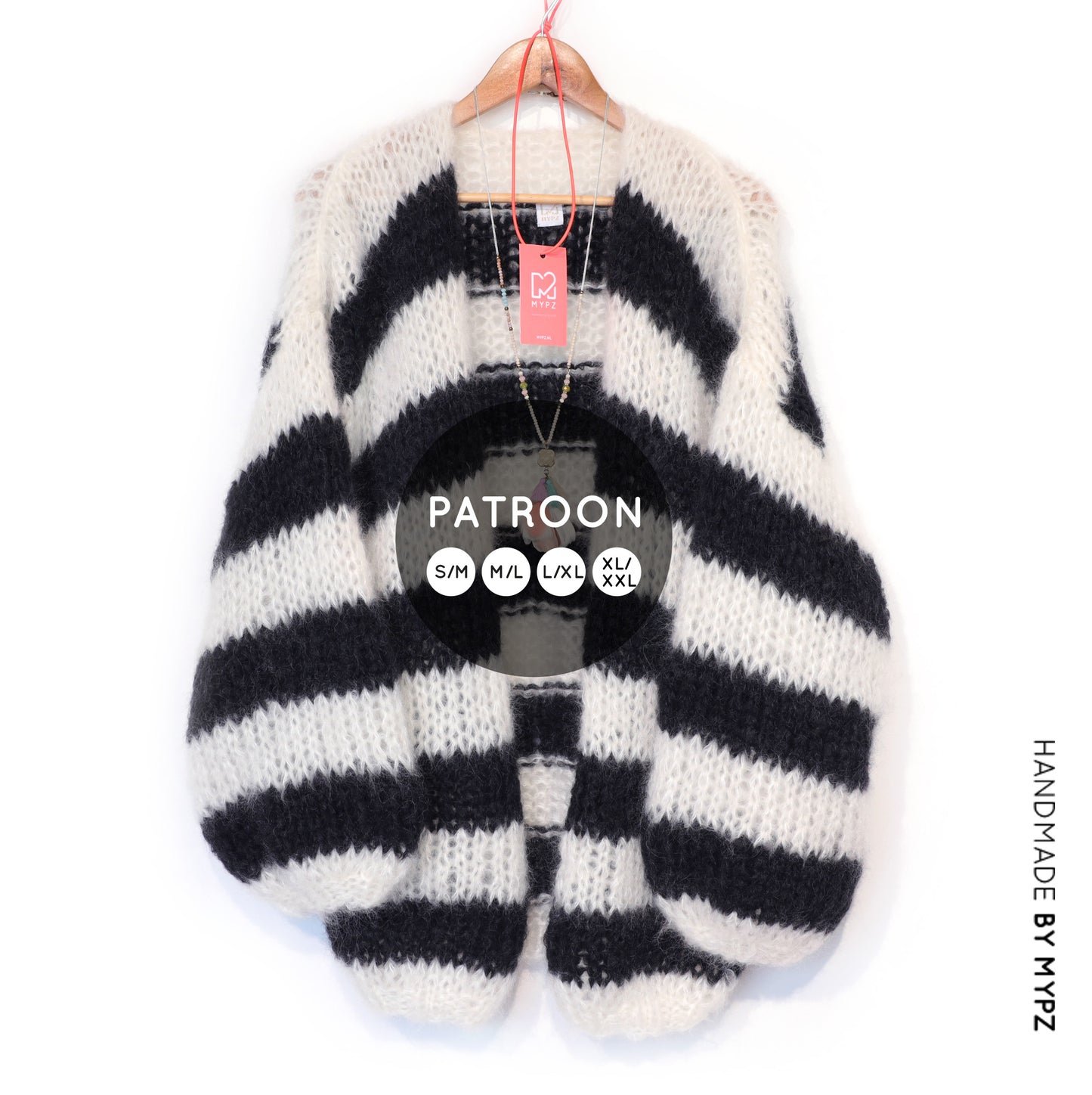 Breipatroon – MYPZ Chunky Mohair Cardigan Black & White No.15 (ENG-NL-DE)
