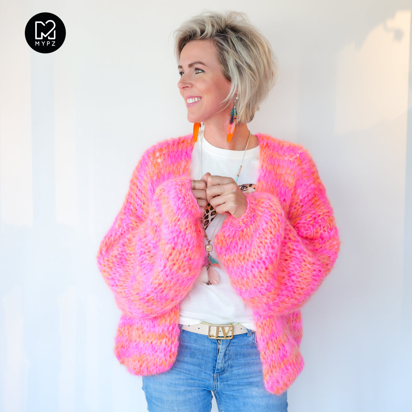 MYPZ Chunky Mohair Cardigan Orange-Pink