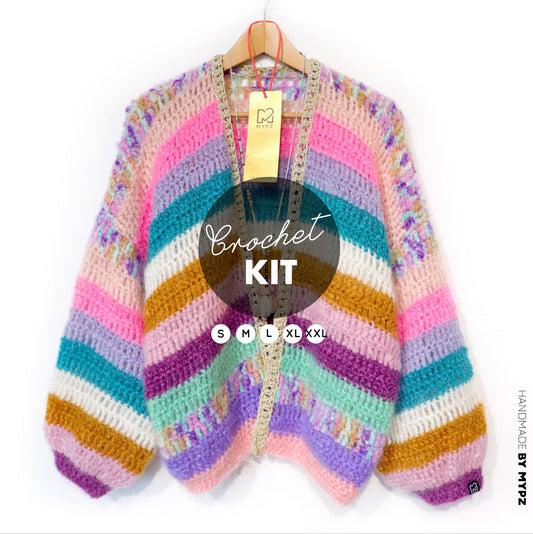 Haakpakket - Chunky Mohair cardigan Sunset Glow (ENG-NL-DE)