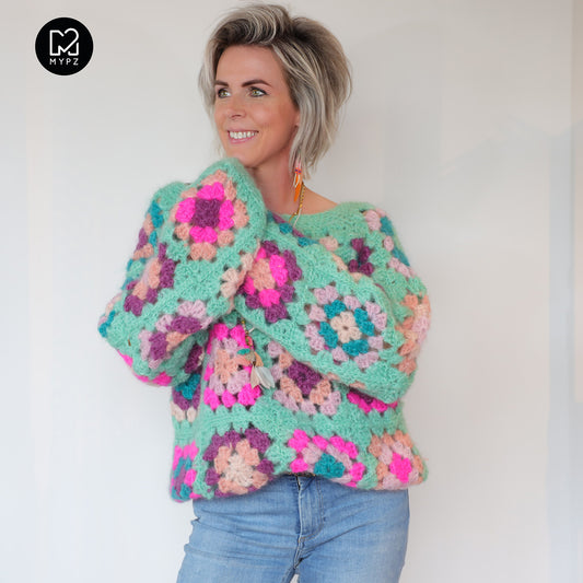 Crochet kit - MYPZ Granny square Mohair pullover Mint (ENG-NL)