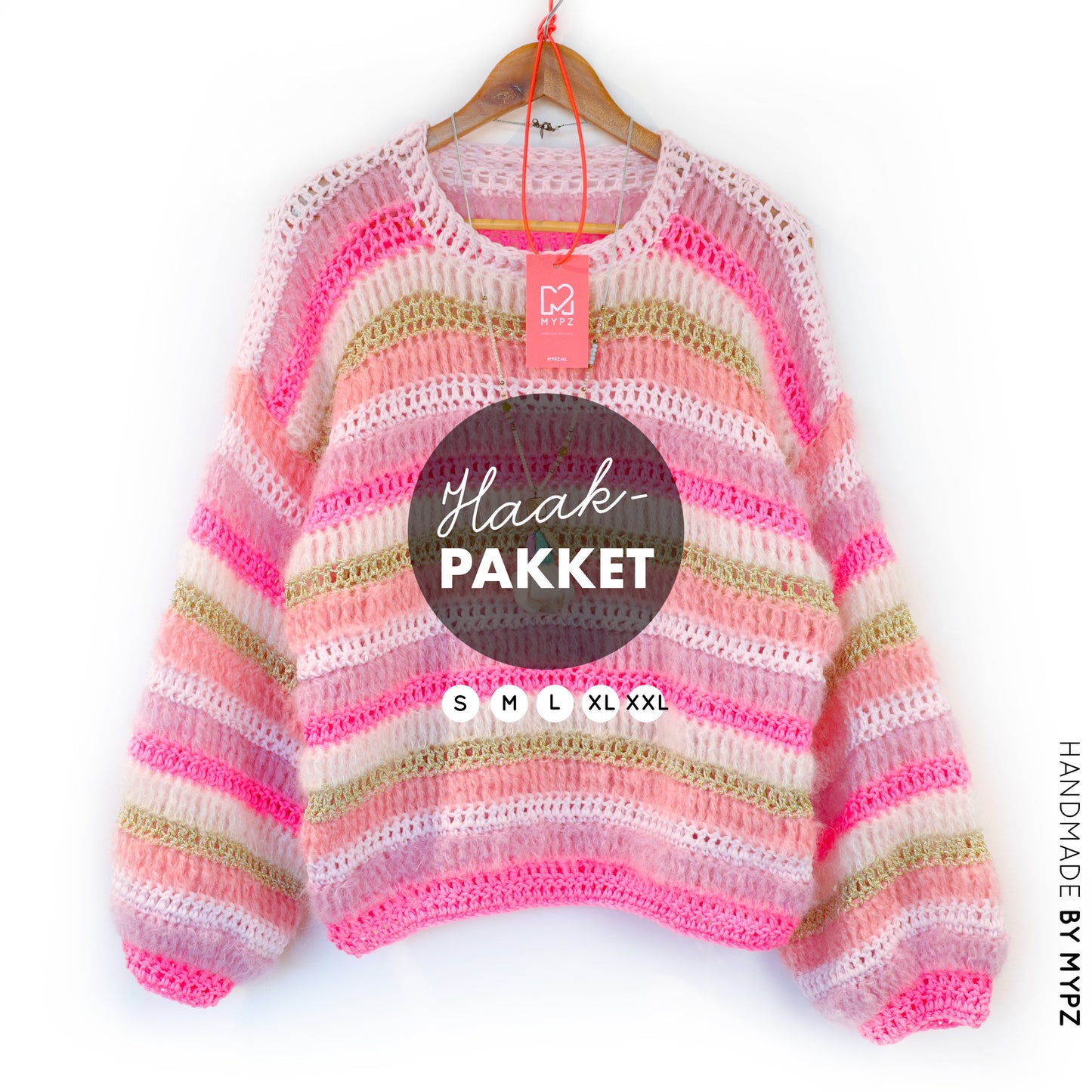 Haakpakket – MYPZ Chunky Mohair-Merino trui Jasmin (ENG-NL-DE)