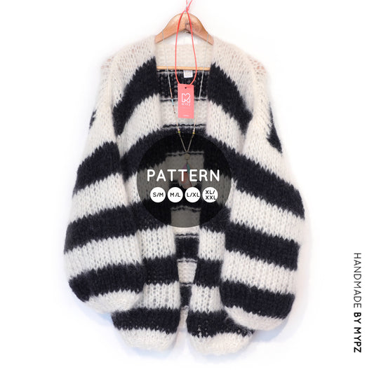 Breipatroon – MYPZ Chunky Mohair Cardigan Black & White No.15 (ENG-NL-DE)