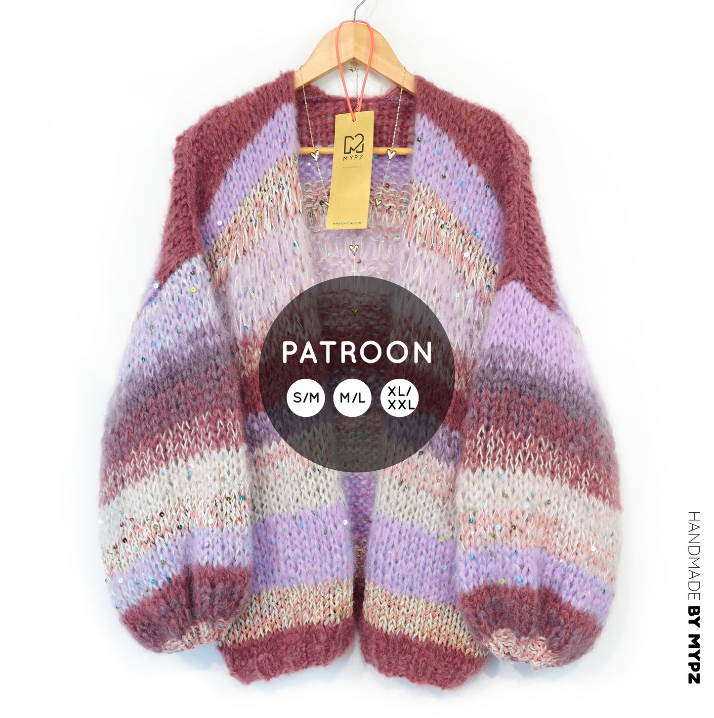 Breipatroon – Chunky Mohair Cardigan Whisper Rose No.12 (ENG-NL-DE)