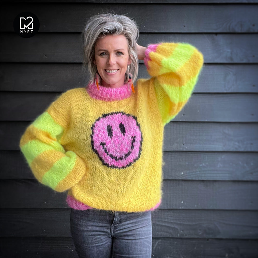 Breipatroon - MYPZ light mohair trui Smiley Yellow No8 (ENG-NL)