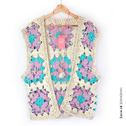 MYPZ Chunky woolen Granny Gilet Sea