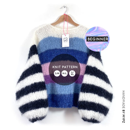 MYPZ knit pattern striped mohair pullover NO9 beginner SM-ML-XL