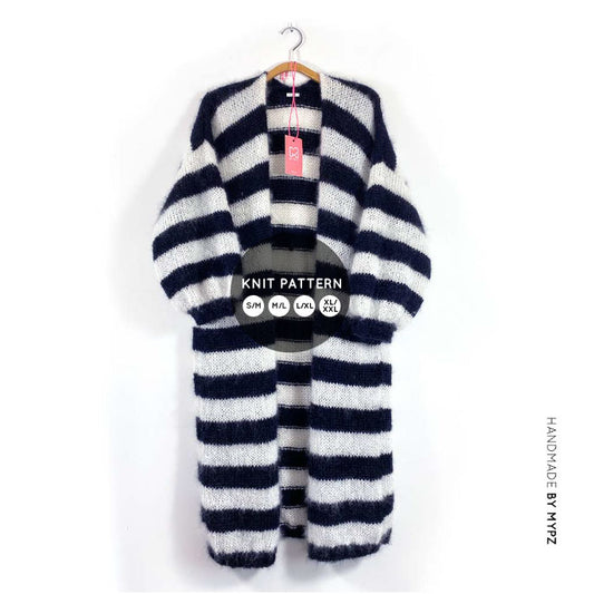 MYPZ knitting pattern long striped black white striped cardigan no6-